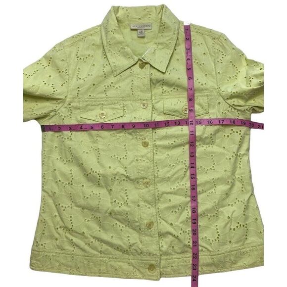 Appleseed's Yellow Green Eyelet Lace Button Down Jacket Sze Petite Medium PM NEW - Picture 4 of 8